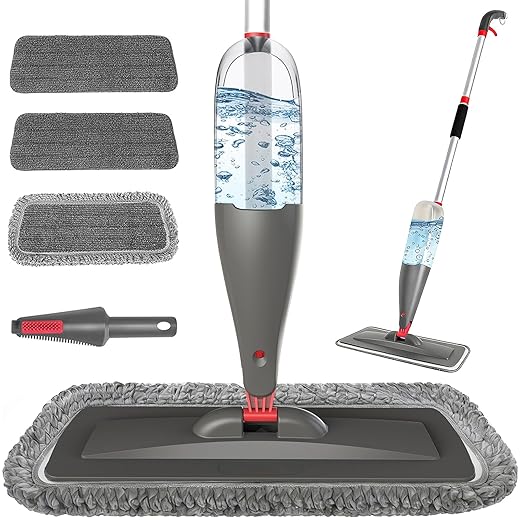 Spray Mop for Floor Cleaning with 3pcs Washable Pads - Wet Dry Microfiber Mop with 800 ml Refillable Bottle for Kitchen Wood Floor Hardwood Laminate Ceramic Tiles Floor Dust Cleaning