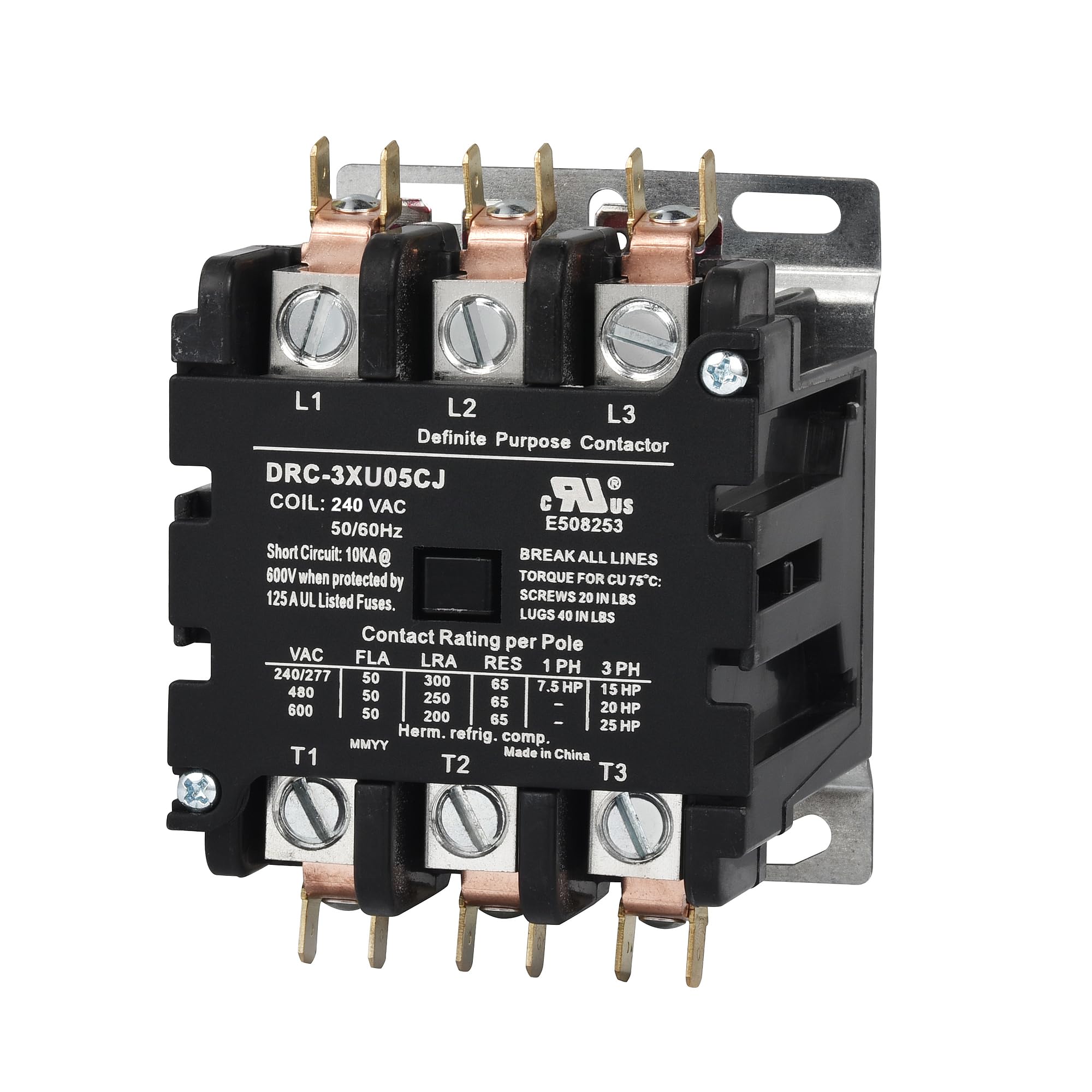 Photo 1 of SUNLEE 50 Amp 65 RES 3 Pole 220V 240V coil DP Contactor A2L Compliant UL Recognized & Approved for UL 60335 HVAC Contactor 42DF35AG equivalent