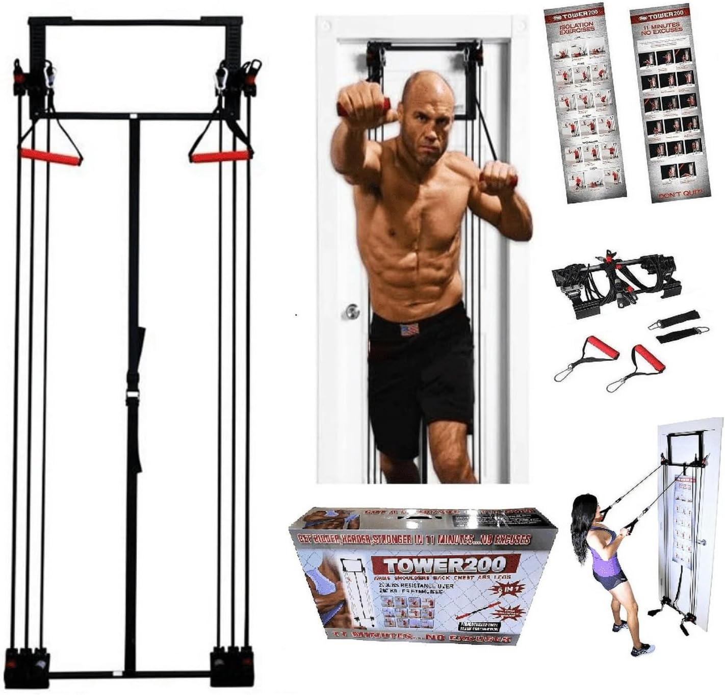 SKY LAND Tower 200 Door Gym | 95KG Adjustable Resistance | 200+ Home Exercises | Strength Training Kit | Full Body Workout | Easy No-Screw Door Installation | Heavy-Duty Frame | Home & Gym EM-1816