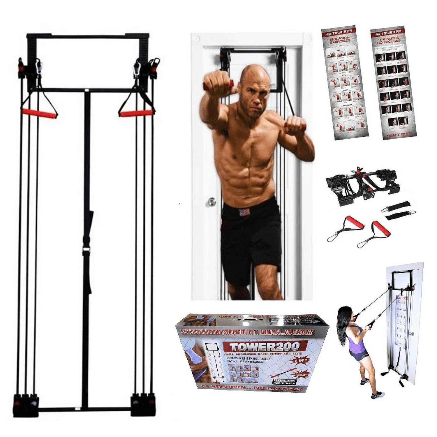 SKY LAND Tower 200 Door Gym | 95KG Adjustable Resistance | 200+ Home Exercises | Strength Training Kit | Full Body Workout | Easy No-Screw Door Installation | Heavy-Duty Frame | Home & Gym EM-1816