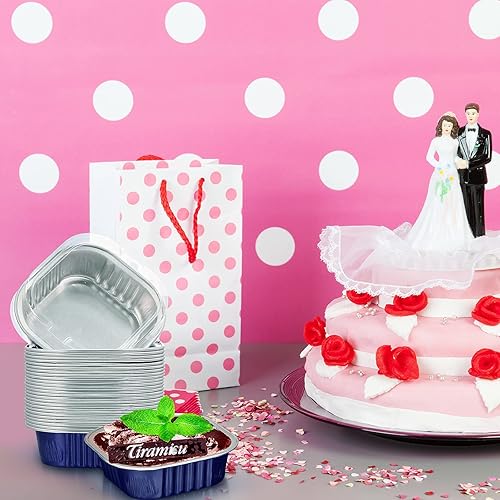 Miniatura 5 de Geiserailie 40 juegos de moldes cuadrados de papel de aluminio para tartas de 4.4 fl oz4.4 onzas, mini moldes para cupcakes con tapas, moldes