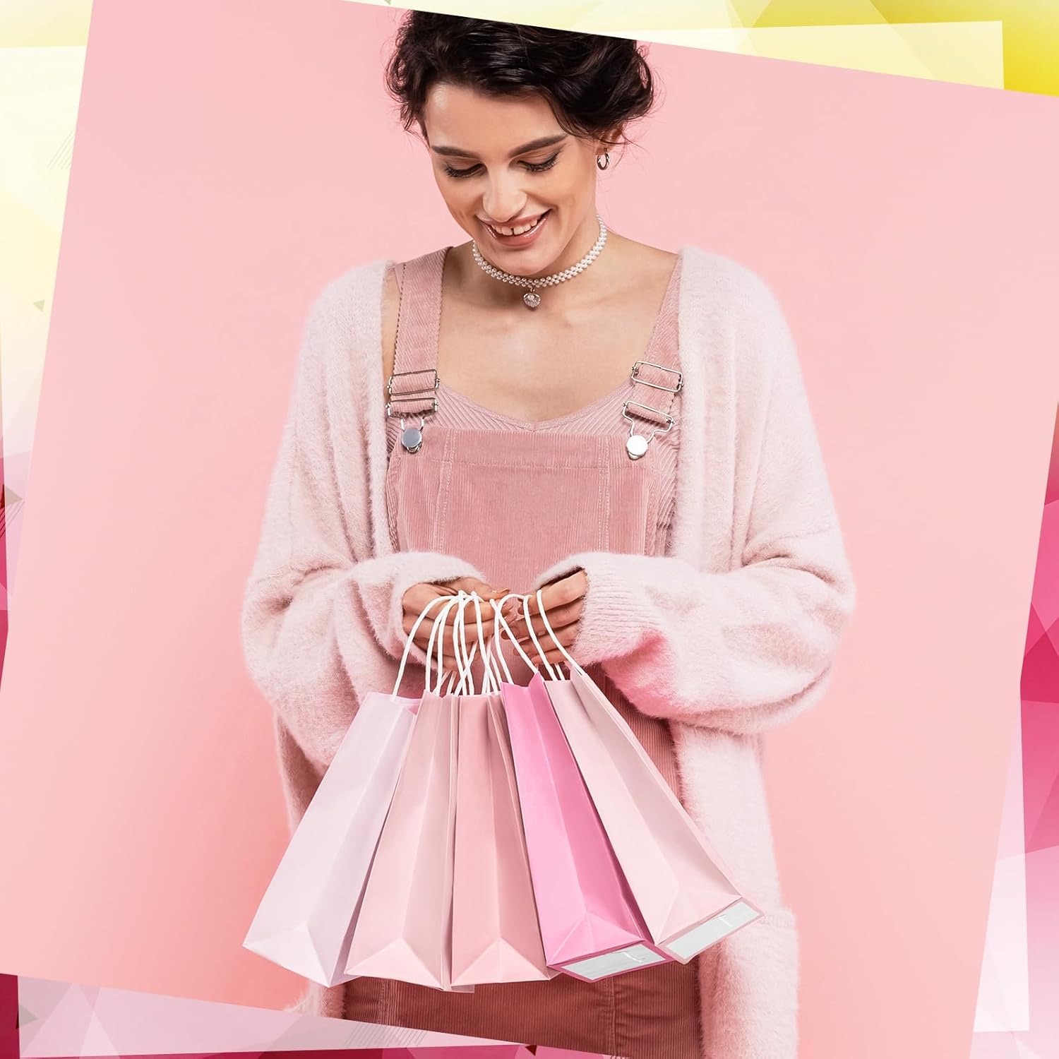 Tenceur 100 Pcs Gift Bags Kraft Paper Bags with Handles Medium Gift Bags for Wedding Baby Shower Bridal Shower Shopping Party Favor Boutique Business (Pink Gradient Color) - Image 5