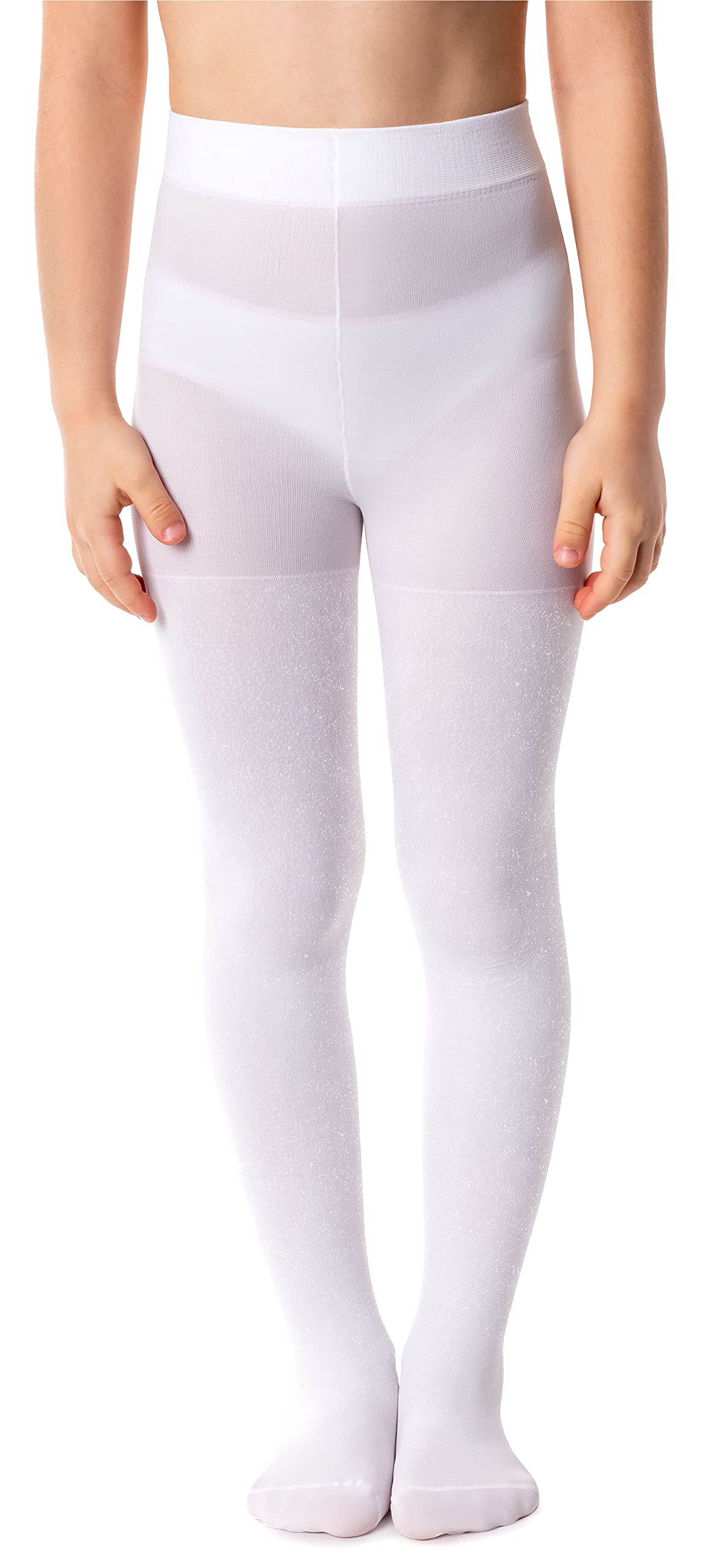 Noq Girls Suzi Dust Bianco Children Thin Tights With Beautiful Print Patterned Pantyhose 40 Den School Dance Ceremony Casual, 6-7 Years (116-122)