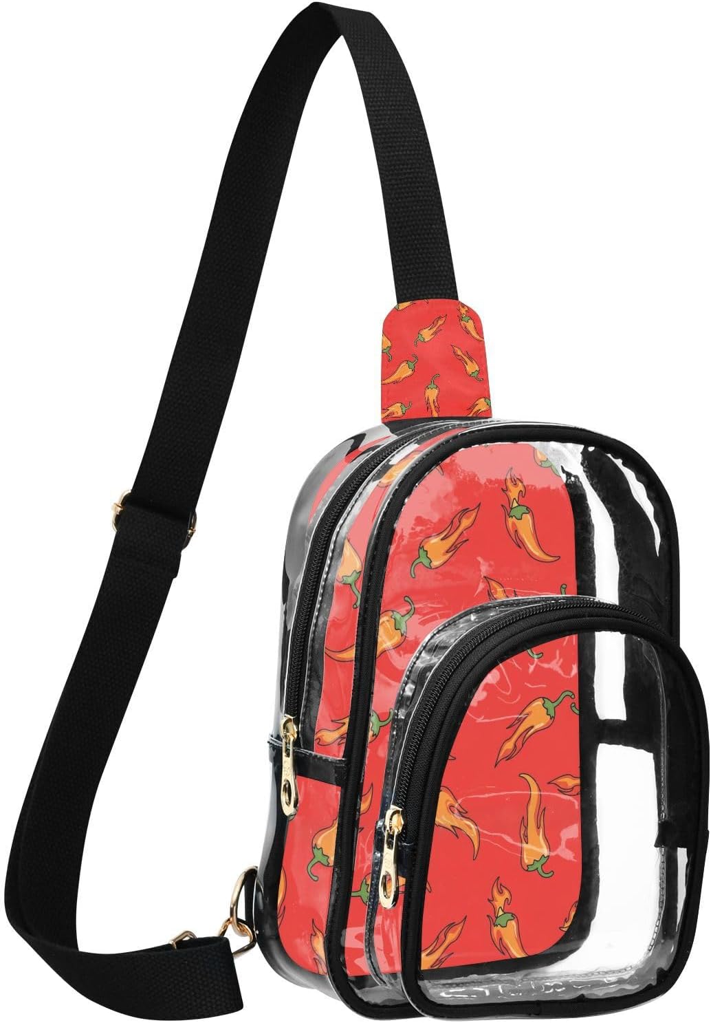 Sinestour Chili Pepper Red print Clear Crossbody Bag Stadium Approved, Small Clear Purse for Women, Transparent See Through Sling Backpack for Sports Events Travel Concerts
