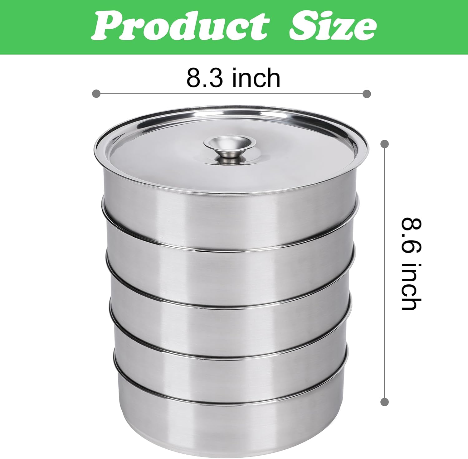 EBaokuup 5-Tier Stainless Steel Seed Sprouting Tray Kit-8.6" x 8.3" Stackable Mesh Seed Sprouting with Base & Lid-Seed Sprouting Germination Tray for Bean Sprouts Growing