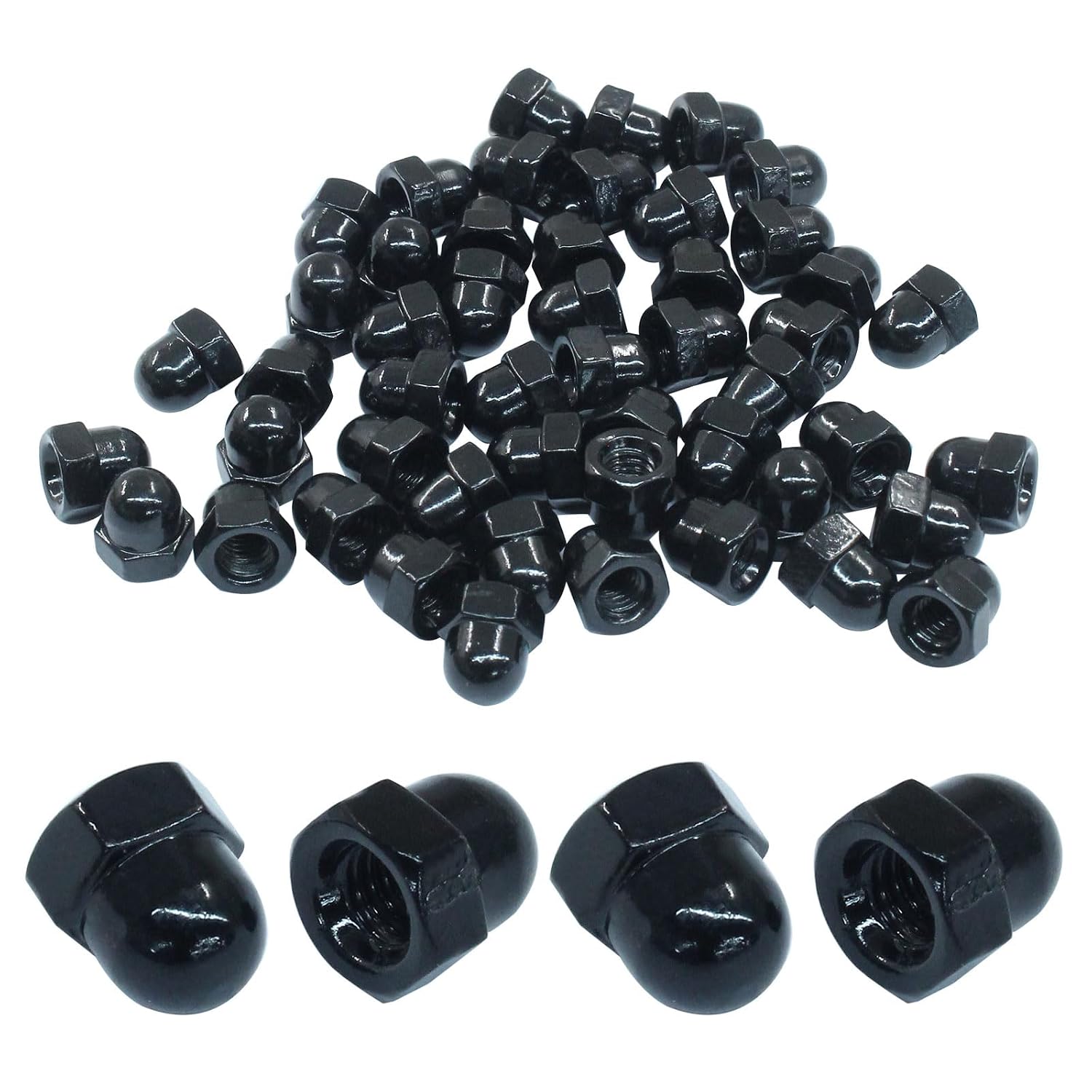M4 Acorn Cap Nuts, Black, 50Pcs