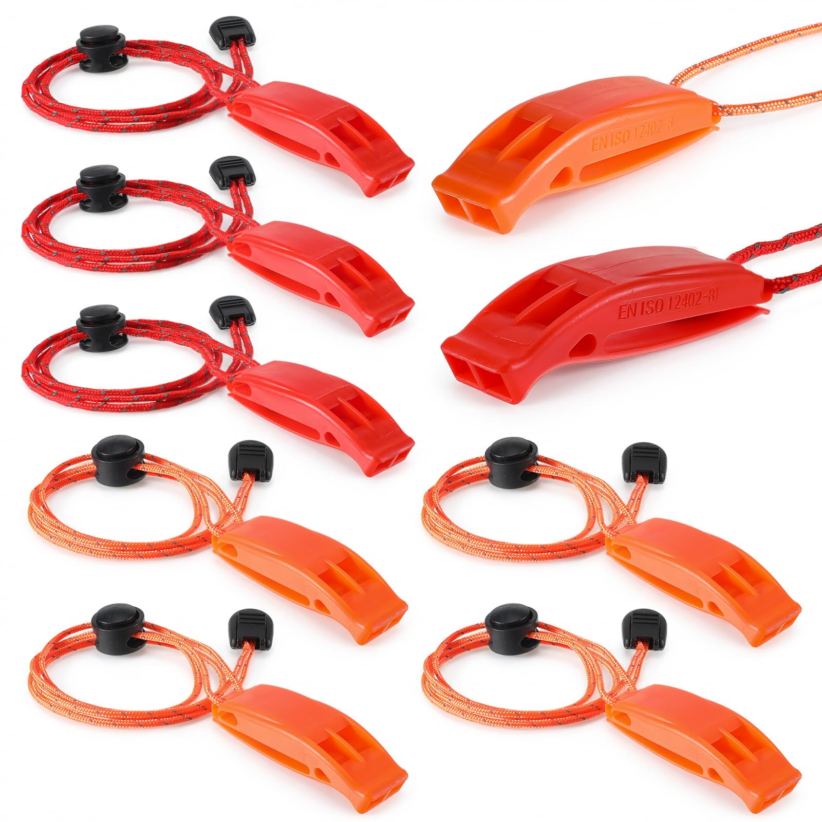 ElevateTech 9 Pcs Safety Whistle, Emergency Plastic Whistles Set with Adjustable Reflective Lanyard Survival Shrill Loud Blast for Climbing Hiking Camping