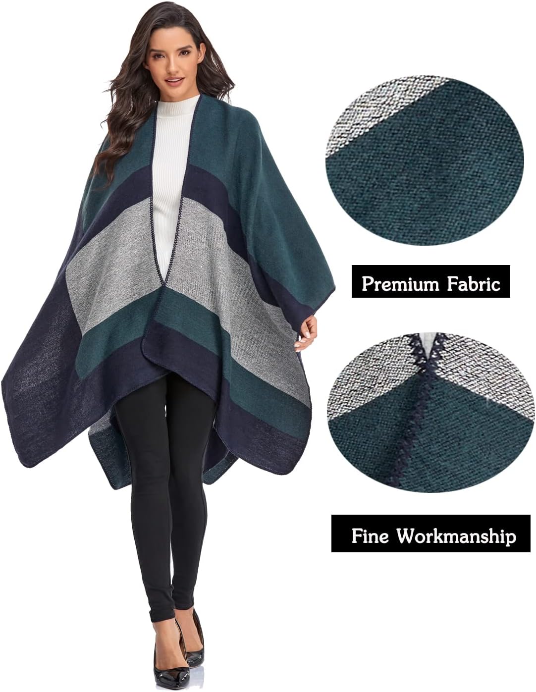 Immerguter Women's Shawl Wraps Sweater Poncho Cape for Fall Winter - Image 2