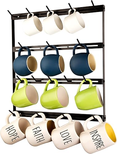Estante de pared para tazas Estante personalizable para tazas de pared, con ganchos ajustables. Estante para tazas de café, montado en la pared o