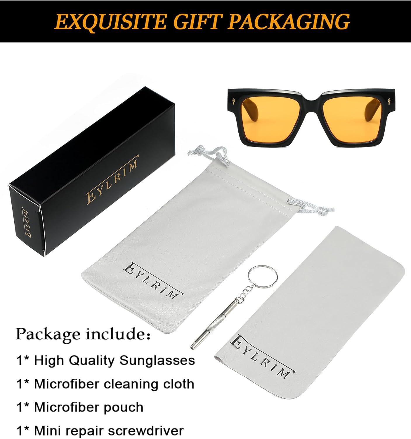 EYLRIM Square Frame Sunglasses for Women Men Trendy Thick Frame Rectangle Sun Glasses Black Shades - Image 7