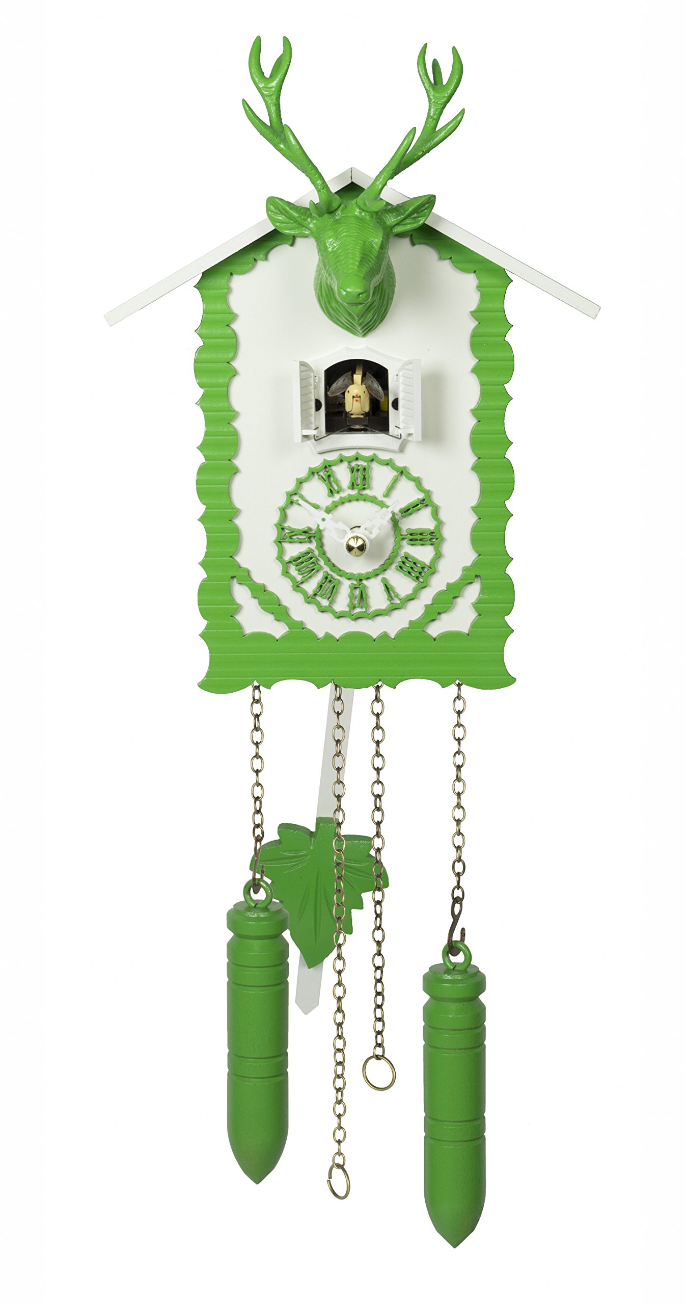 Reloj cucú Trenkle tallado a mano con cabeza de ciervo madera verde tallas de Selva Negra tradicional