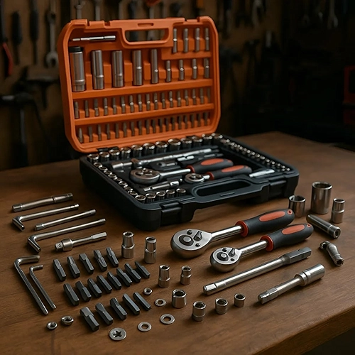 Jogo de Ferramentas Soquetes Caixa Ferramenta Sextavados 108 Peças CR-V com Maleta Profissional