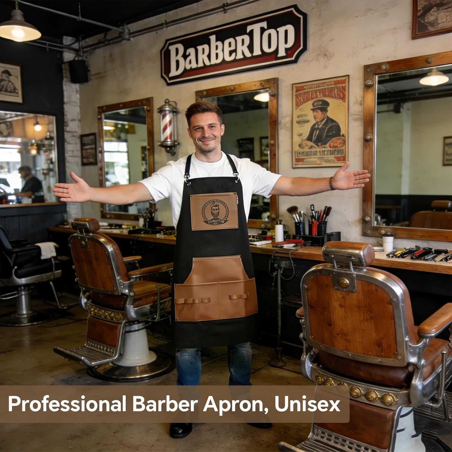 Barber Apron, Multi-Functional Work Apron for Hairdressing, Featuring Multiple Pockets for Organizing Hairdressing Supplies