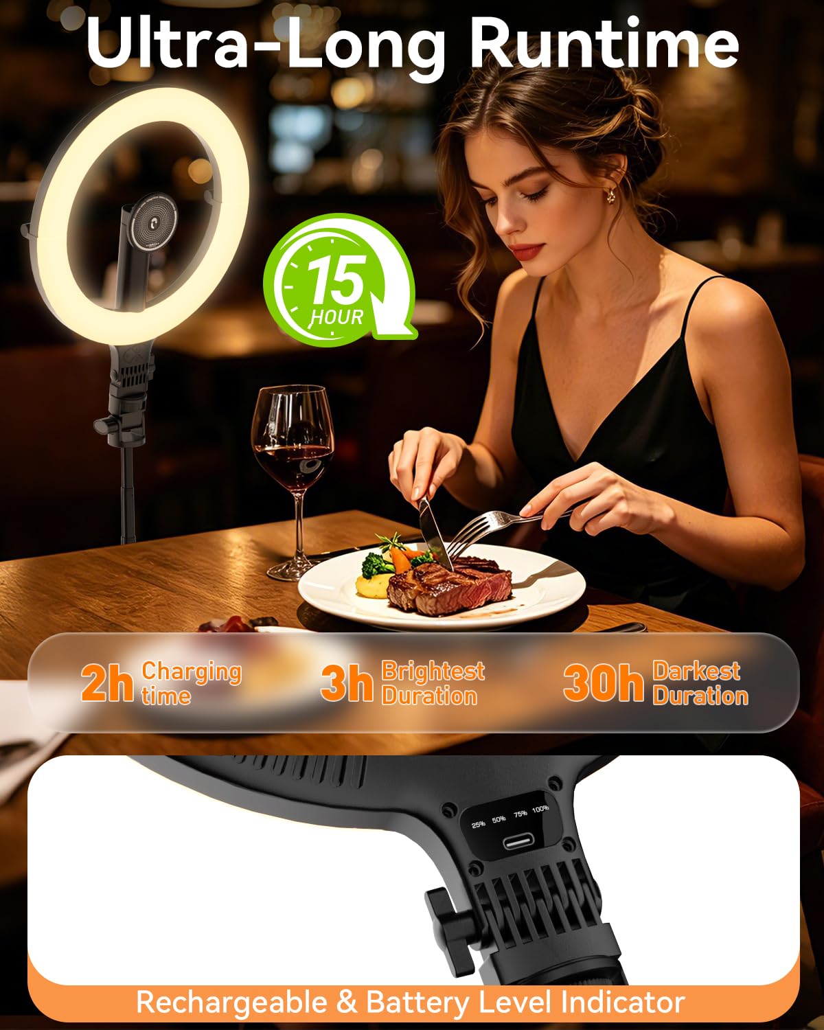 10,2" Magnetisches LED-Ringlicht Mit 76" Verstellbarem Stativ, 5000mAh Wiederaufladbares Selfie-Ringlicht Kompatibel Mit MagSafe Handy, Handyständer 3000K–6500K Beleuchtung Für TikTok, YouTube