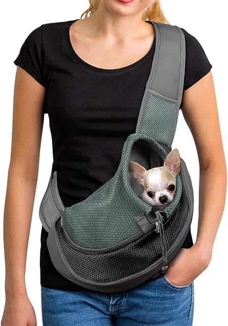 Pet Dog Cat Sling Carrier Bag Puppy Shoulder Carry Bag Hands Free Dog Papoose Carrier with Adjustable Shoulder Strap Pet Travel Carrier Tote Bag with Breathable Mesh Pouch for Outdoor Walking Subway