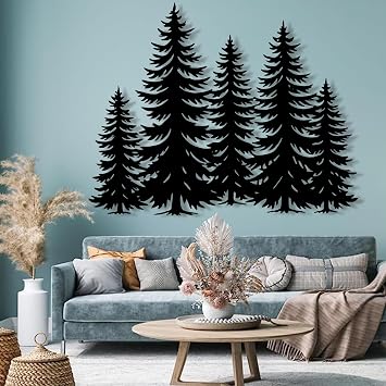 lunwall Metal Pine Tree Wall Art, Metal Forest Wall Art, Pine Branch Wall Decor, Christmas Tree Wall Decor, Forest Wall Hanging, Nature Lover Gift Style 5, 37" W x 30" H / 95 x 75 cm