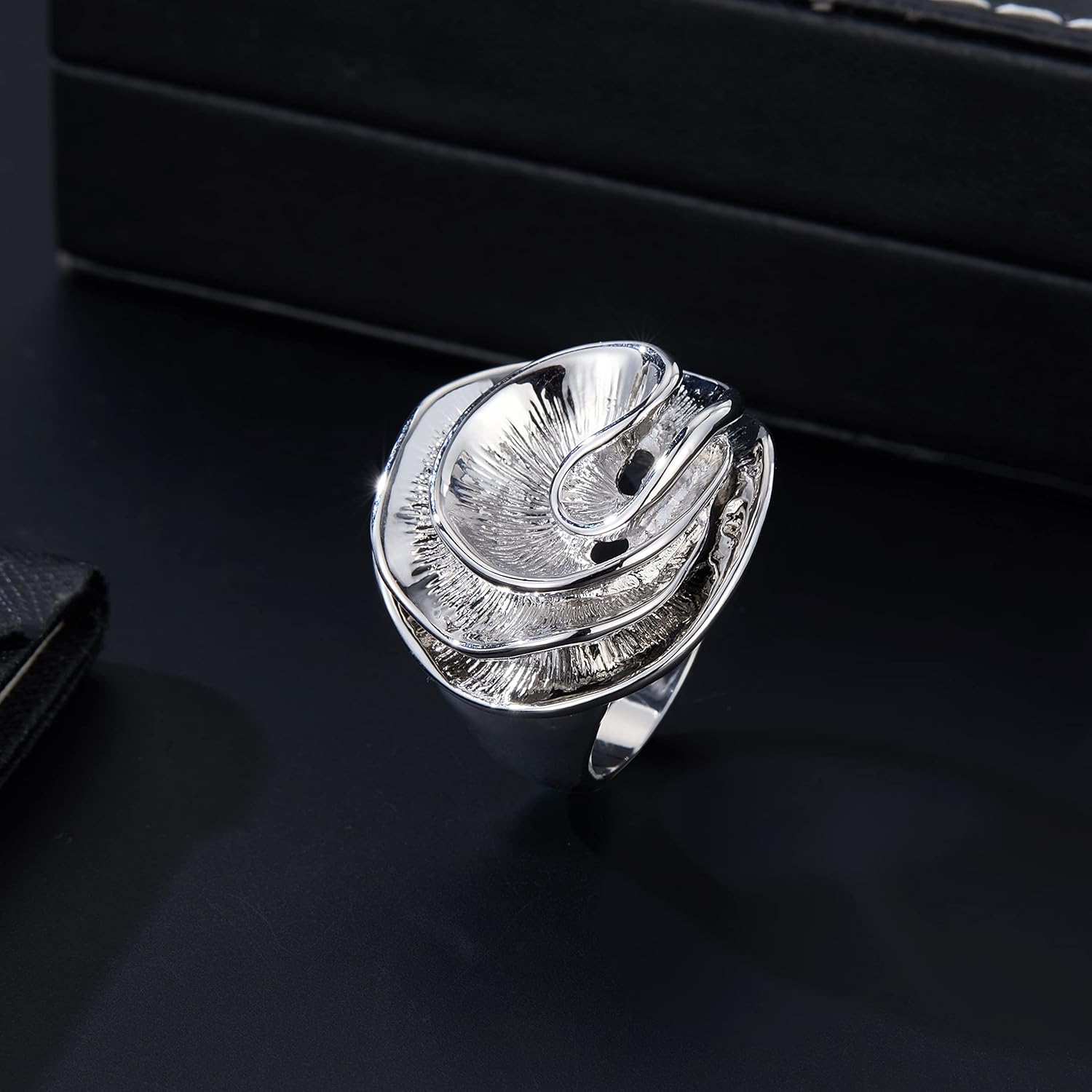 Chunky Rings for Women Gold and Silver Statement Rings Rose Flower Gold Plated Band Ring Cocktail Costume Jewelry Gift - Image 5