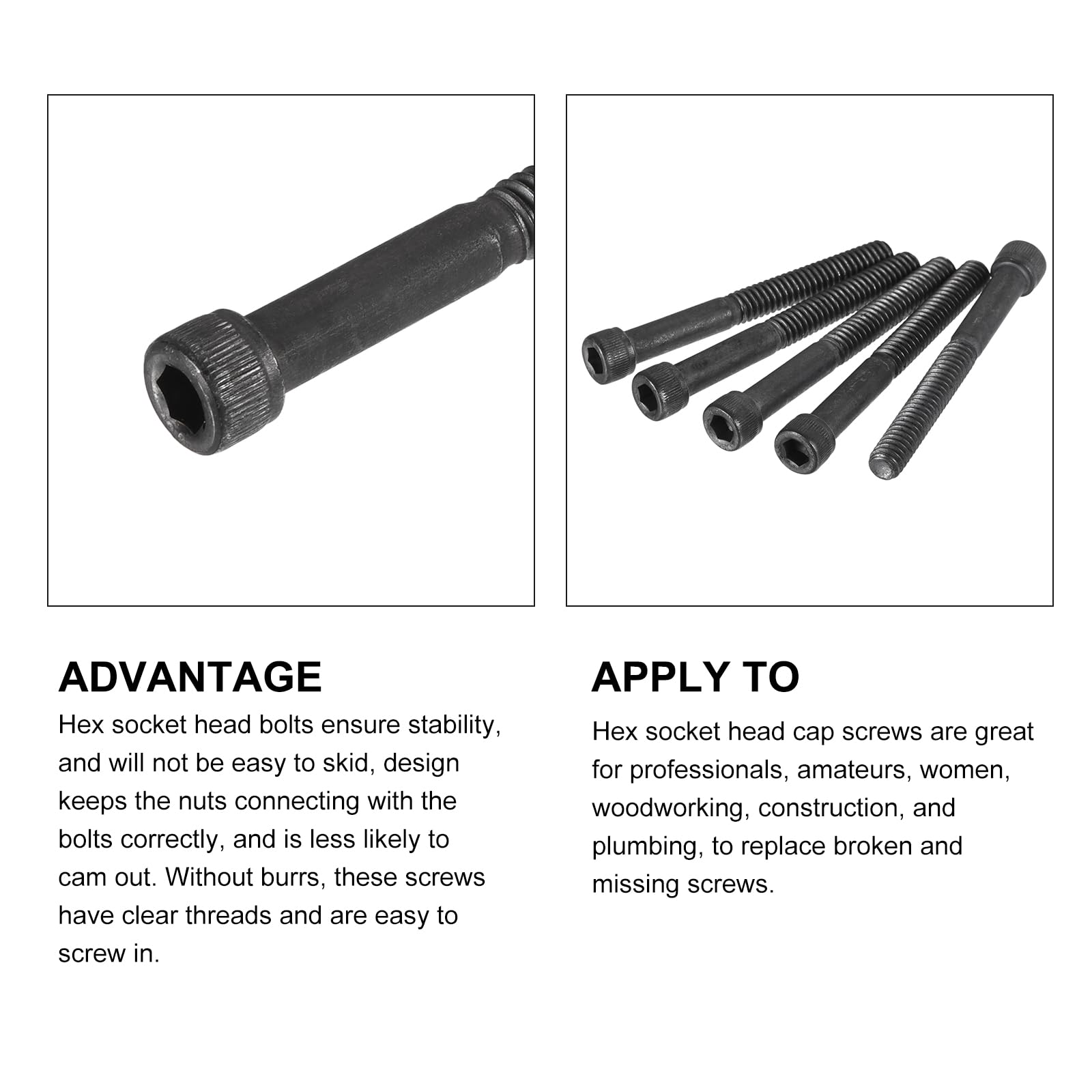 METALLIXITY Hex Socket Bolts (1/4-20x2-1/4") 12pcs, 12.9 Grade Alloy Steel Hex Socket Drive Screw - Image 4
