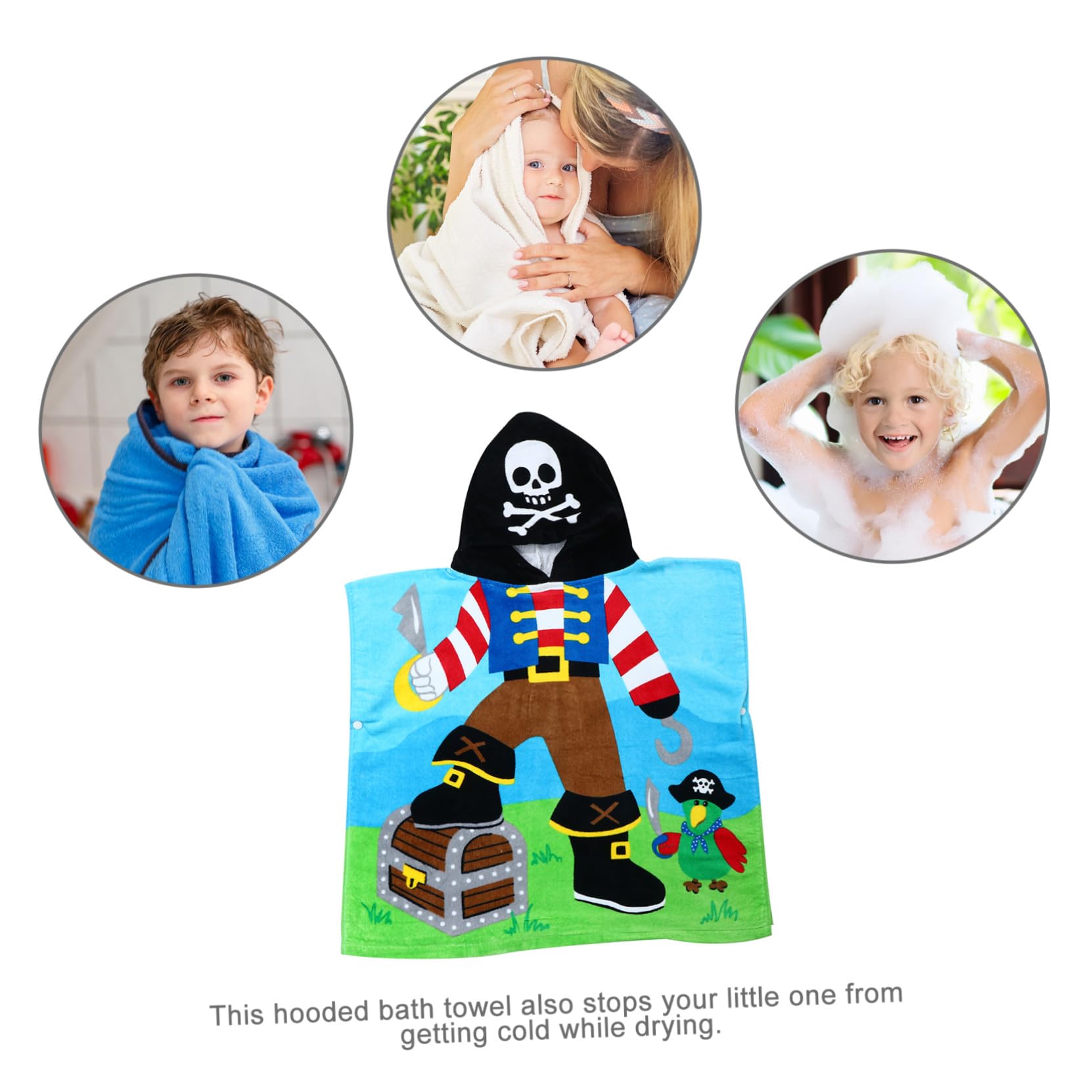 SHINEOFI Albornoz Capucha de Algodón Puro Toalla de Baño Absorbente y Transpirable Diseño de Capitán Pirata Toalla Poncho Gruesa y para Secado Rápido en Baño