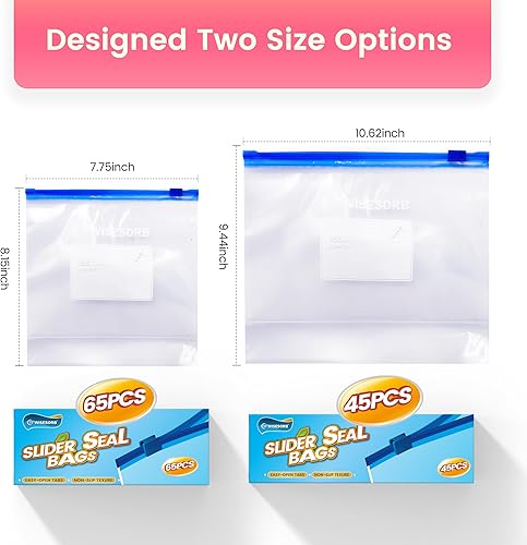 Miniatura 3 de WiseFresh 65 bolsas para sándwich, bolsas deslizantes de almacenamiento de alimentos para preservar la frescura y proteger el sabor (65