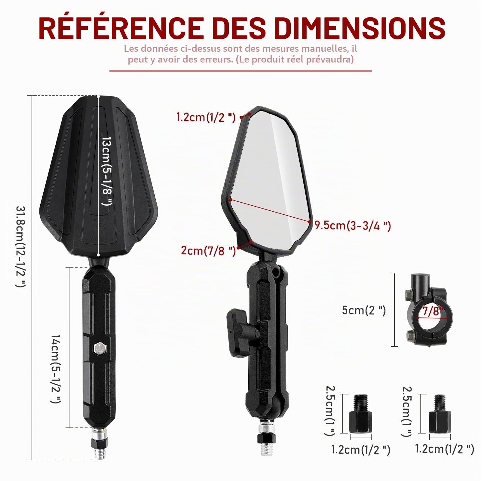 DREAMIZER Rétroviseur Moto Adventure E24, Universel Rétroviseur Moto Pliable 360 ​​​​Enduro Rétroviseur avec guidon 22 mm vis M8/M10 Compatible avec Street Dirt Electric Bike Ebike Scooter ATV Quad