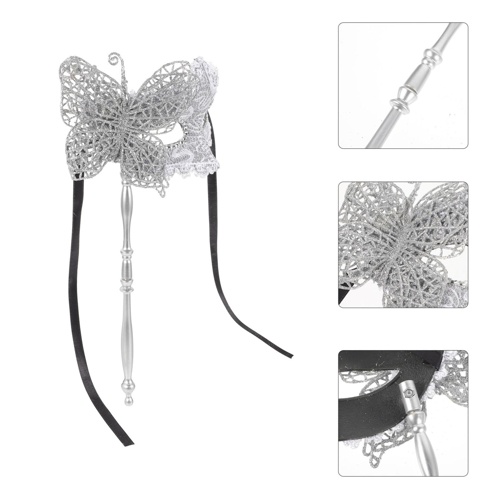 Ciieeo Masquerade Mask Dancing Party Mask for Party Women, Silver, 34x21cm - Image 4