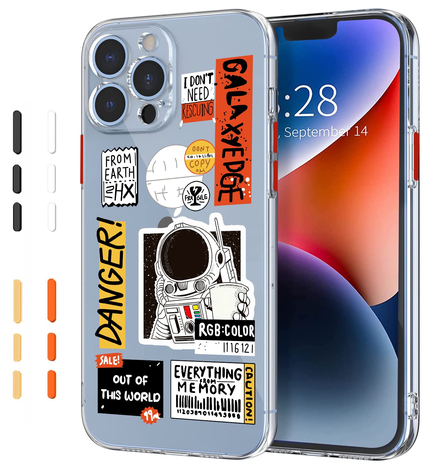 for Clear iPhone 12 Pro Max Case Cool Cover for Men Boys with Cute Funny Unique Astronaut Sticker Anime Character Collage Design TPU Slim Fit Protective Phone Case for Apple iPhone 12 Pro Max 6.7 inch