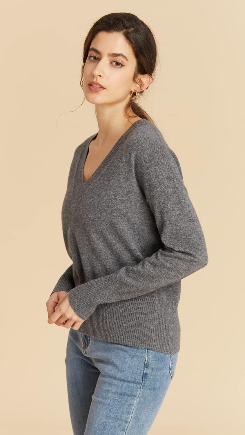 EURKEA Women's 100% Cashmere Deep V Neck Sweater, Long Sleeve Pullover, Tops for Women, Gifts Ready - Image 4