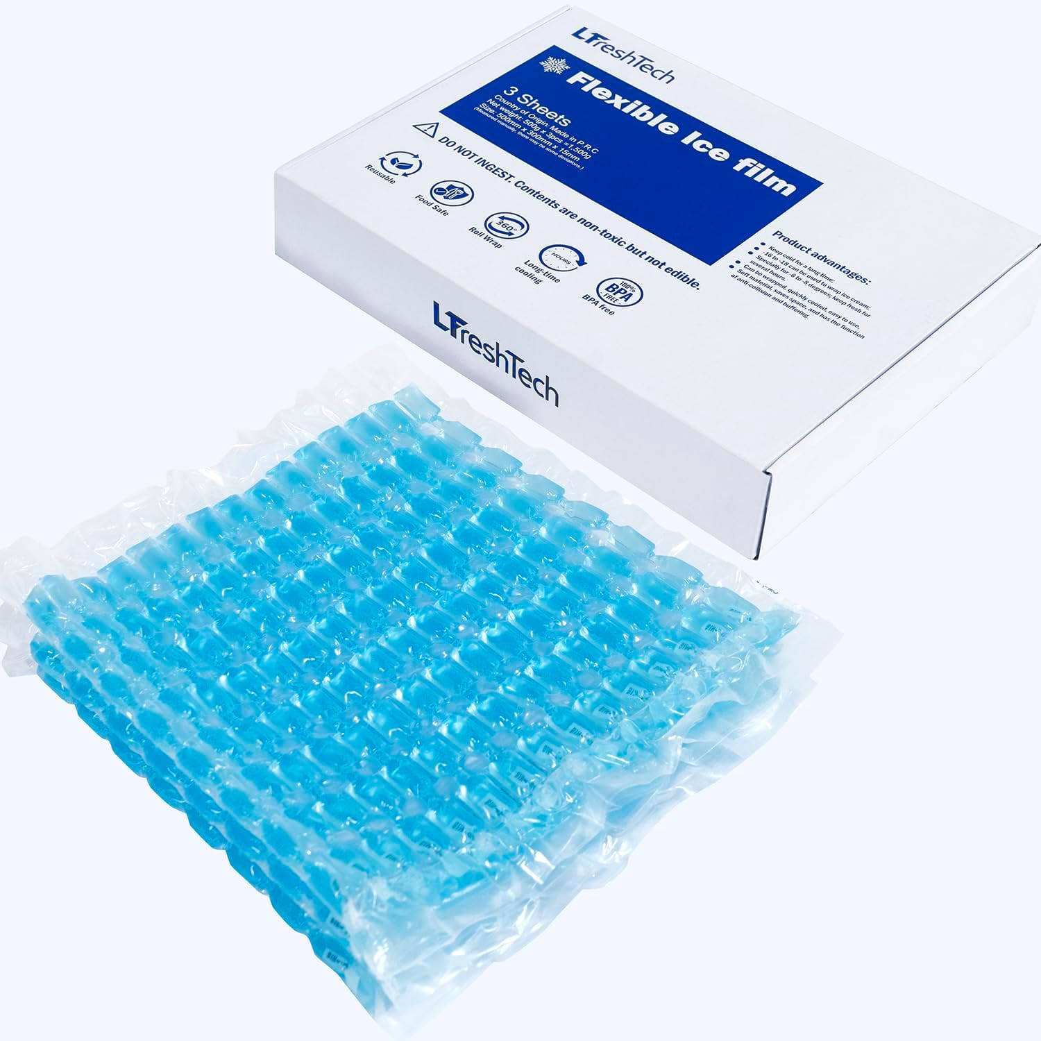 Flexible Ice Film Ice Packs for Cooler Freezer Lunch Boxes Reusable Long Lasting (Blue)