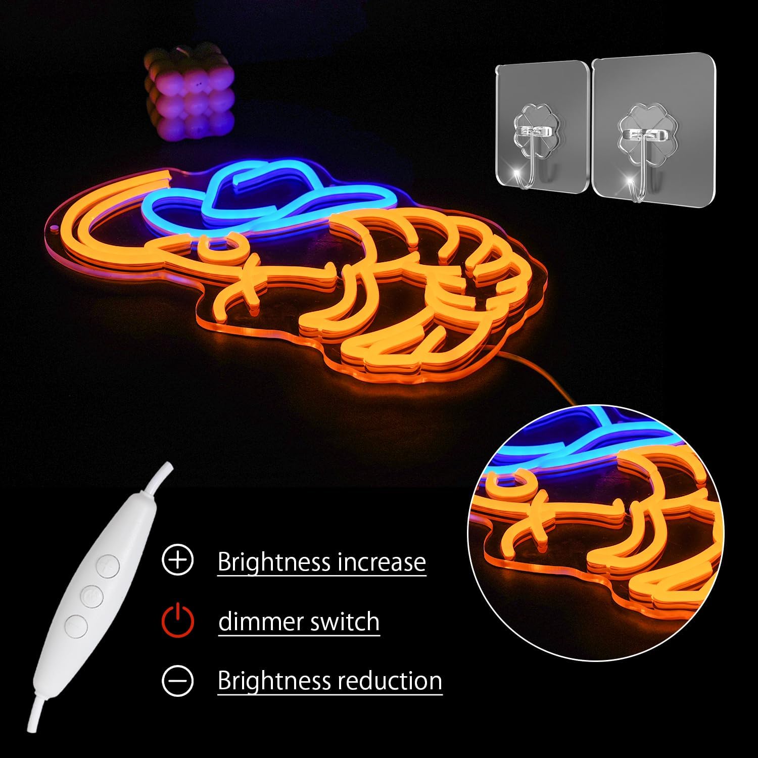 Cowboy Shrimp Neon Sign for Wall Decor, USB Powered Shrimp Neon Light Wall Art, Seafood LED Light Up Sign for Seafood Restaurants, Pub, Store, Man Cave
