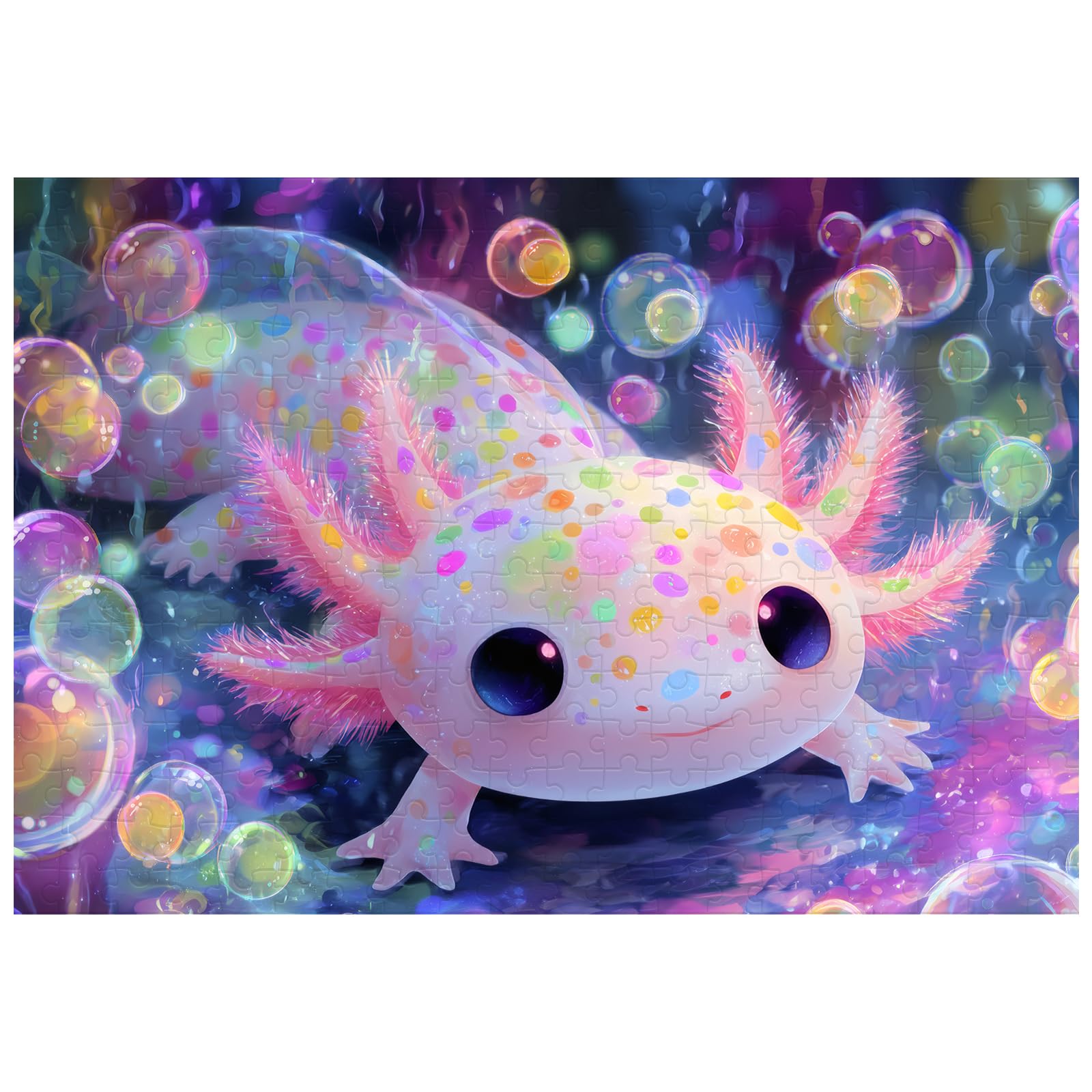 Great Jigsaw Puzzles for Adults 300 Pieces Cute Axolotl Colorful Bubbles Puzzles for Adults Toys Gift Family Decoration Kids Puzzle