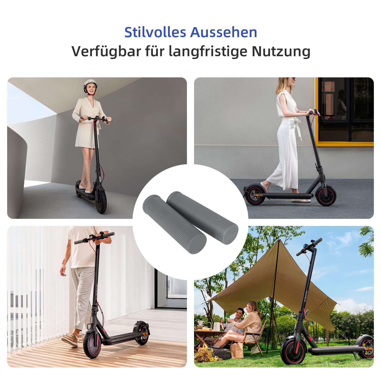 Poignées De Guidon En Caoutchouc Pour Trottinette Xiaomi 4 Lite/Pro - Antidérapantes, Grises - 1 Paire