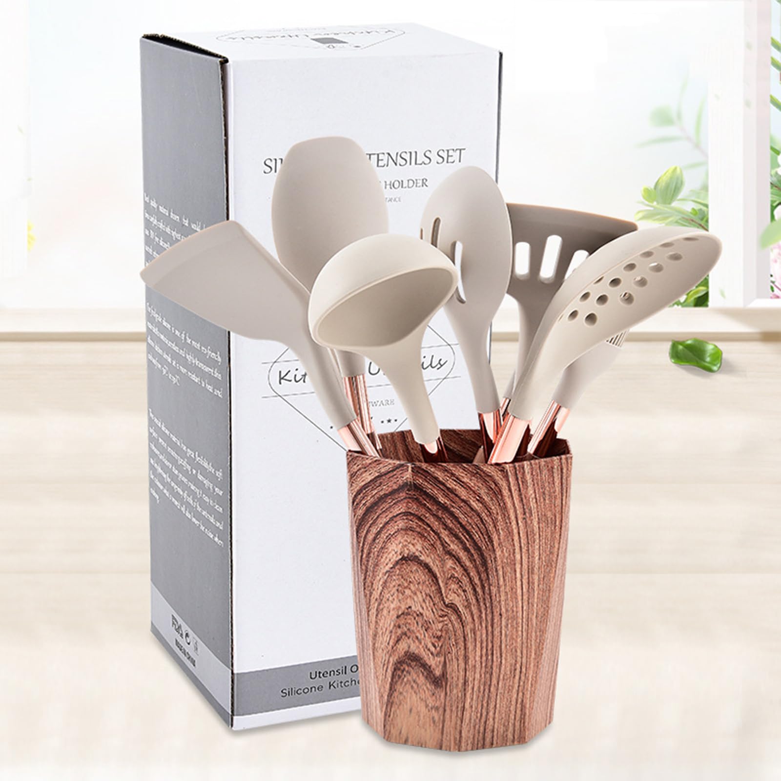 Generisch Kochutensilien Set Silikon Hitzebeständig, BPA-frei, spülmaschinenfest, 11-teilig mit Halter, antihaftbeschichtet, ergonomischer Silikongriff
