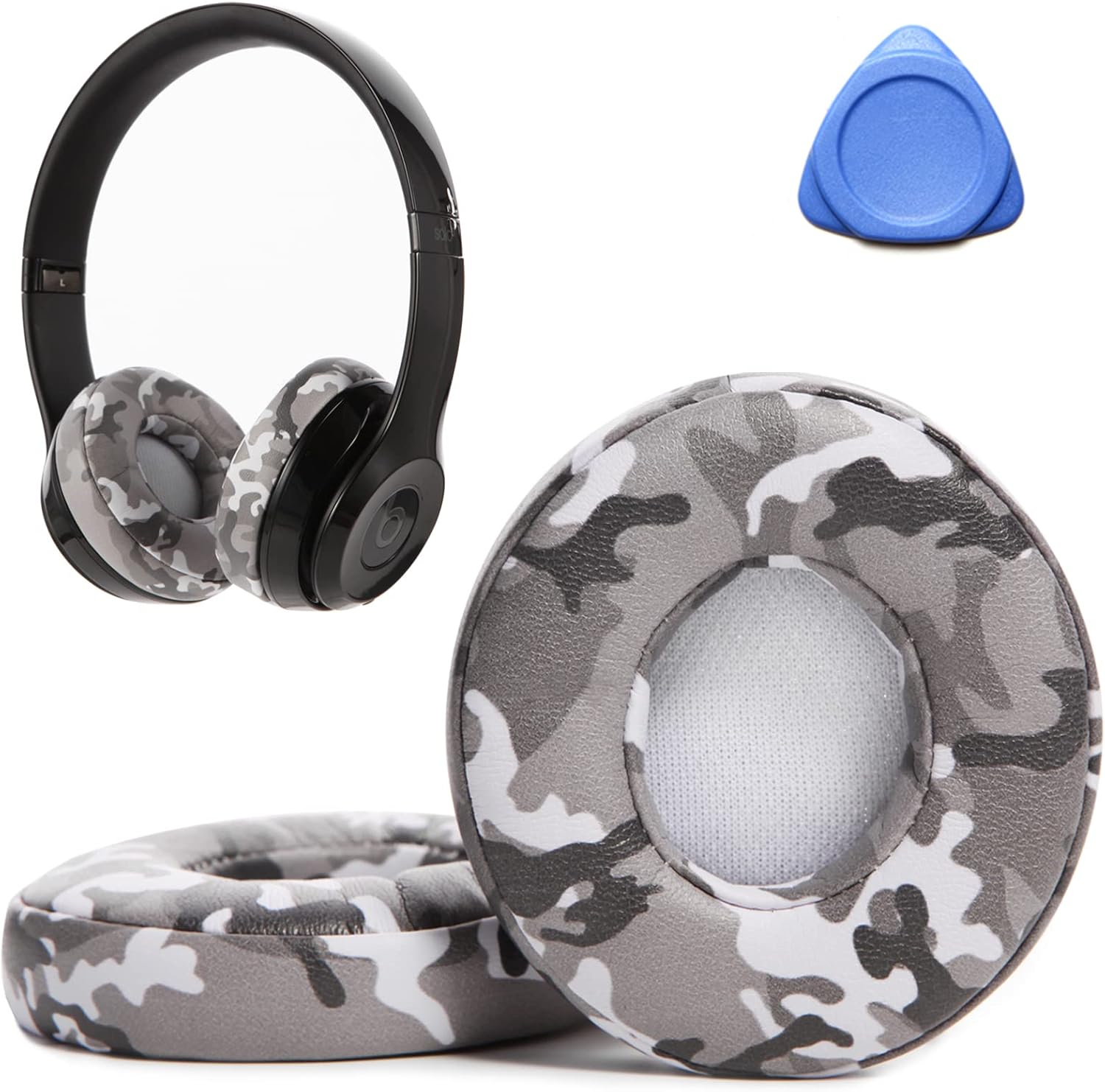 KAHHA Ear Pads,Replacement earpads Compatible with Beats Solo 2&3 Wireless Headphone Cushions with Noise Isolation Memory Foam/ECO Protein Leather(Camo Grey II)