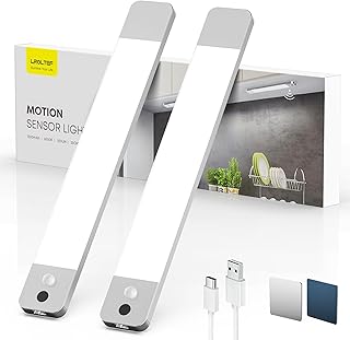 Schrankbeleuchtung Led Lampe mit Handwelle & Bewegungsmelder - 25cm 1500mAh Schranklicht Unterbauleuchte Küche Licht Dimmbar Rahmenlos - Vitrinenbeleuchtung Leiste Magnetische | 2 Stück