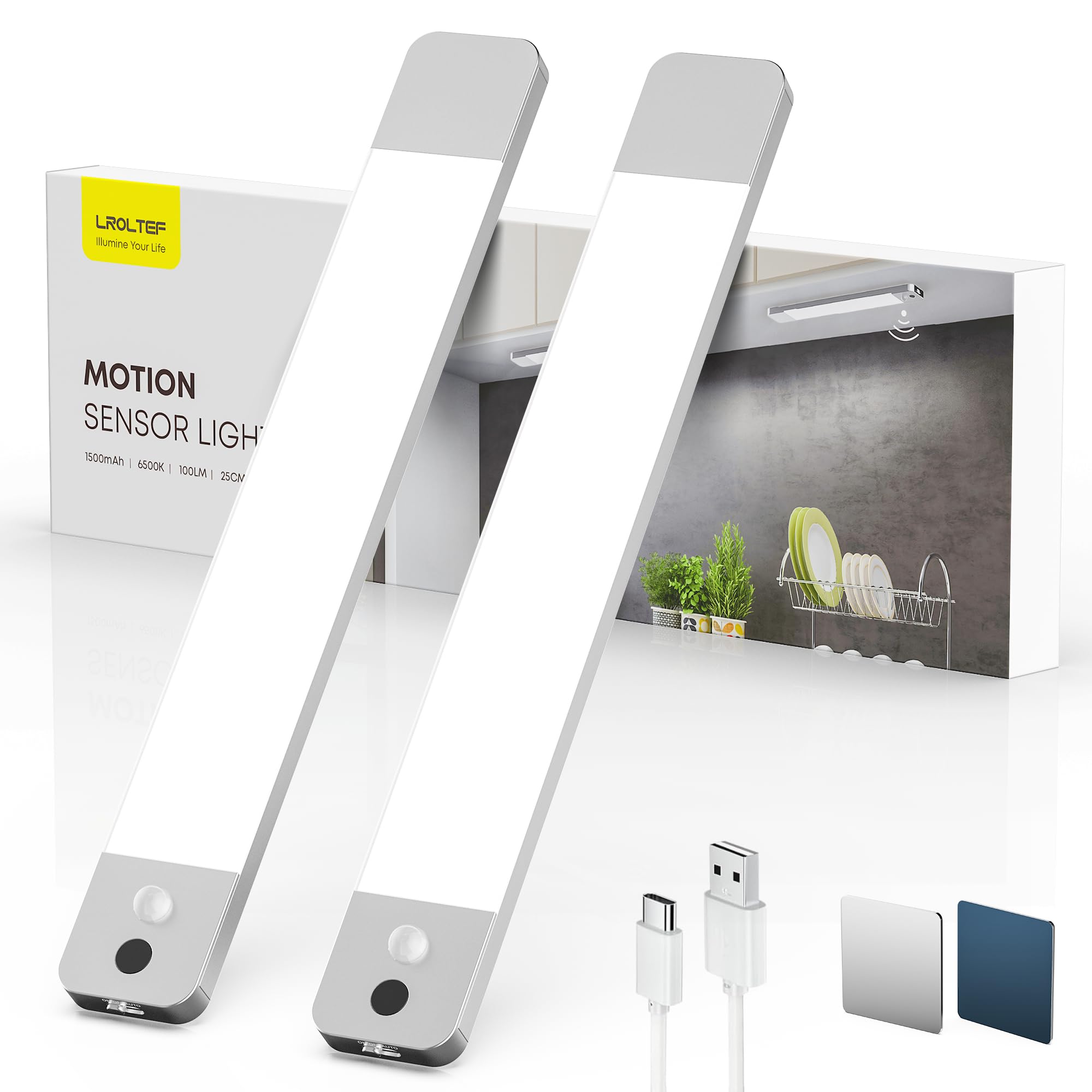 Schrankbeleuchtung Led Lampe mit Handwelle & Bewegungsmelder - Schranklicht Unterbauleuchte Küche Licht Dimmbar - Magnetische Vitrinenbeleuchtung Leiste | 2 Stück
