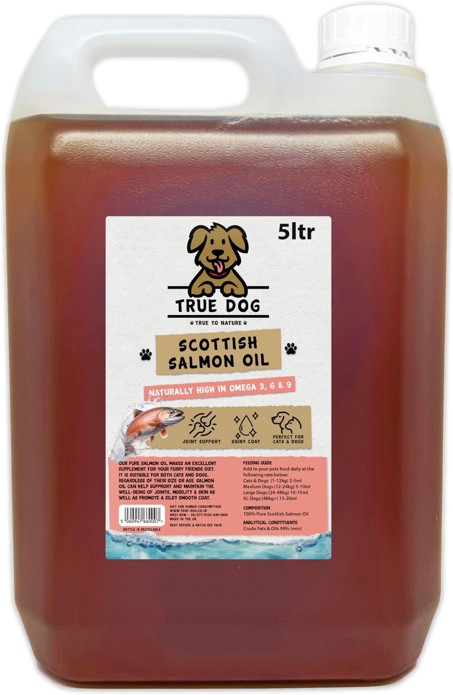 100% Pure Scottish Salmon Oil 5ltr - Salmon Oil for Dogs & Cats - Omega 3, 6 & 9 - Skin and Coat health | Joint & Mobility Support