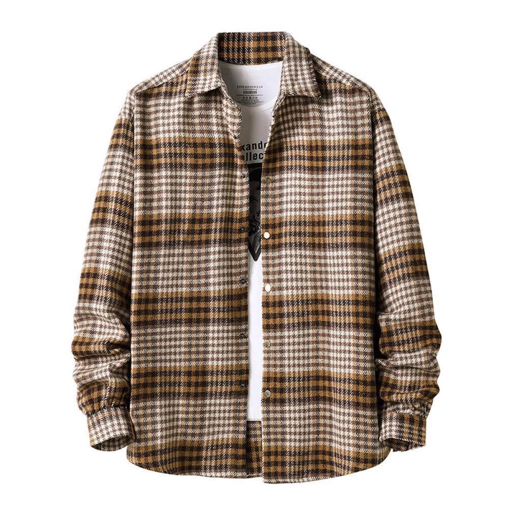HGJH Herren Flanellhemd Langarmherren Langarm Flanellhemd Thermohemd Small Lattice Beige Hemd Herren Holzfäller Bequem Karierte Hemdjacke Lässiges Arbeitshemd Für Herren Jungen