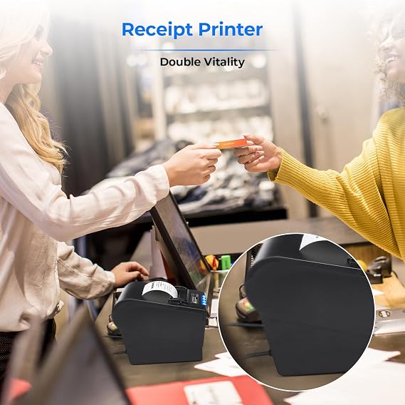 MUNBYN Receipt Printer P068, 3 1/8 80mm Direct Thermal Printer, POS Printer with Auto Cutter - Thermal Receipt Printer with USB Serial Ethernet Windows Driver ESC/POS Support Cash Drawer