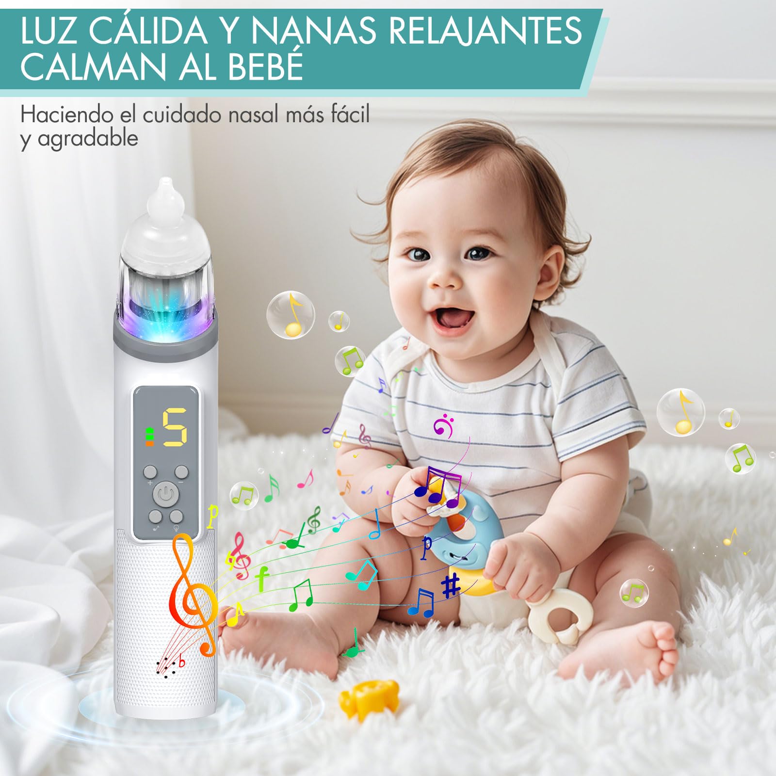 Aspirador Nasal Bebe Electrico X60 con 5 Niveles, Pantalla LED y Musica