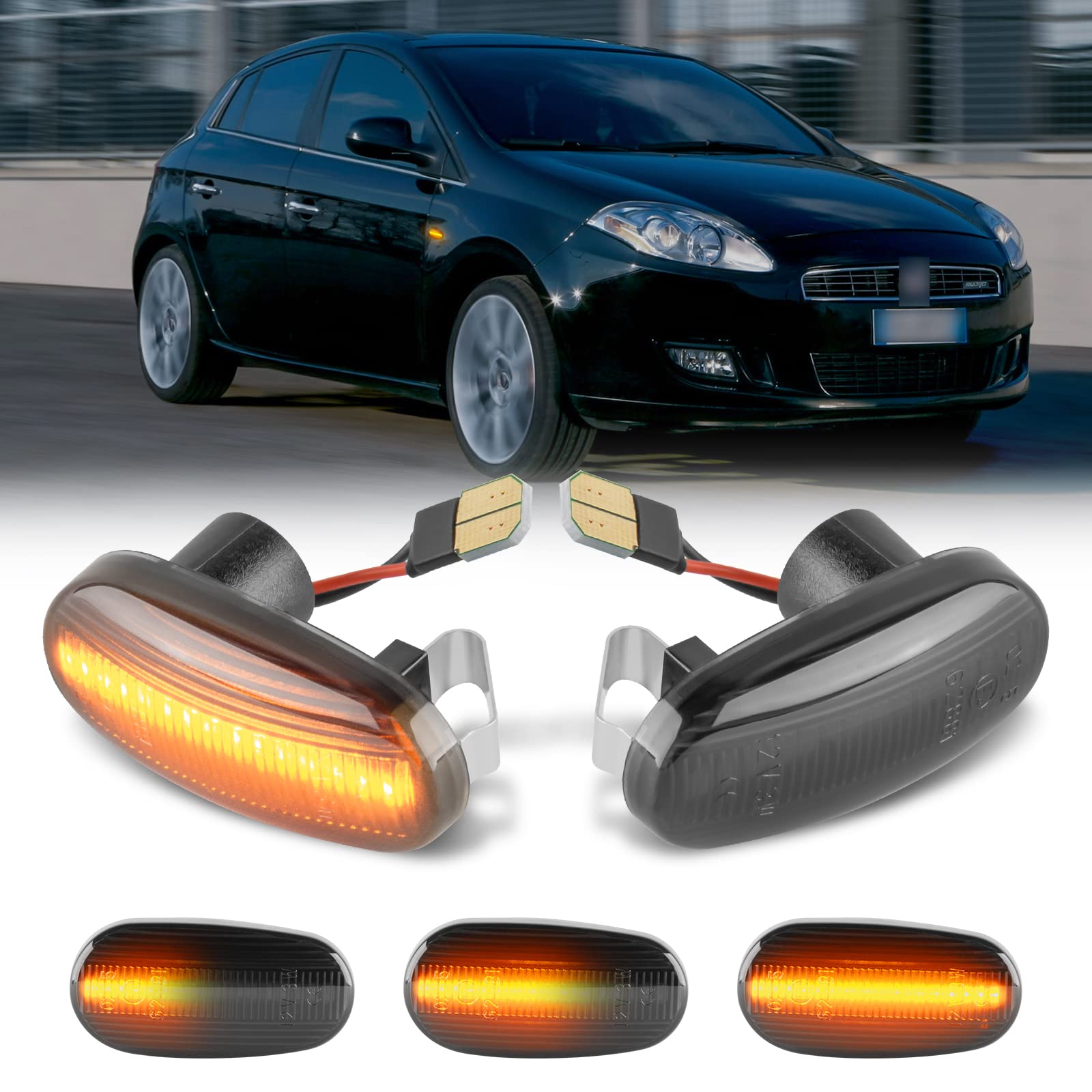 POPMOTORZ Indicatori di Direzione, LED Dinamici Indicatore di Direzione Laterale con Canbus Senza Errori 4014 SMD Installazione Semplice per Alfa Romeo 147 GT MiTo Bravo II Hatchback, 2 Pezzi
