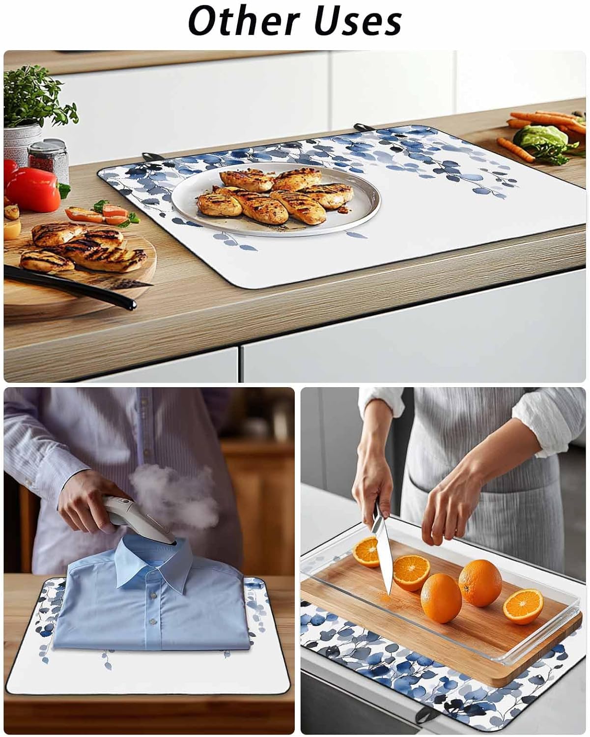 Stove Cover for Electric Stove 24x21 Inch Watercolor Blue Leaves Stove Top Cover Eucalyptus Leaf Glass Cooktop Covers Anti-Slip & Heat Resistant Countertop Protector Home Kitchen Decor