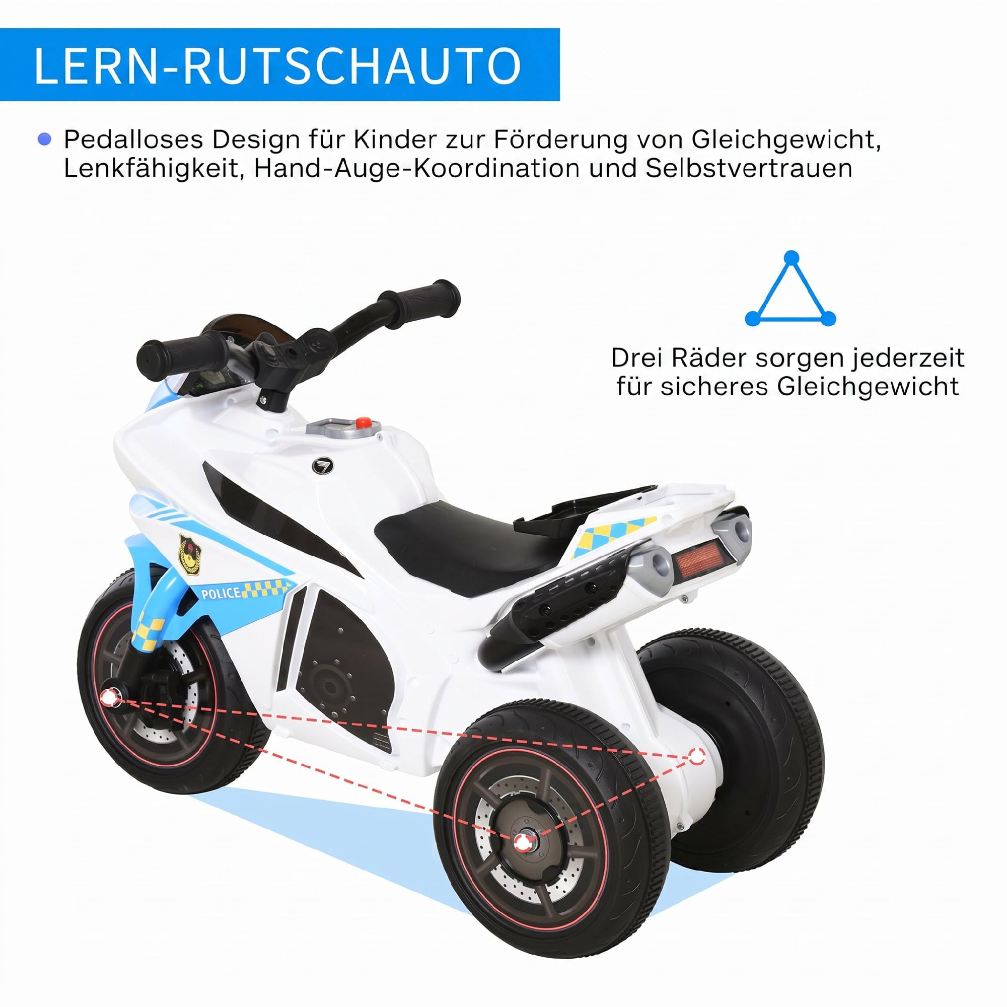 HOMCOM Rutschauto mit Musik und Scheinwerfer für 18-36 Monate Kinder Blau
