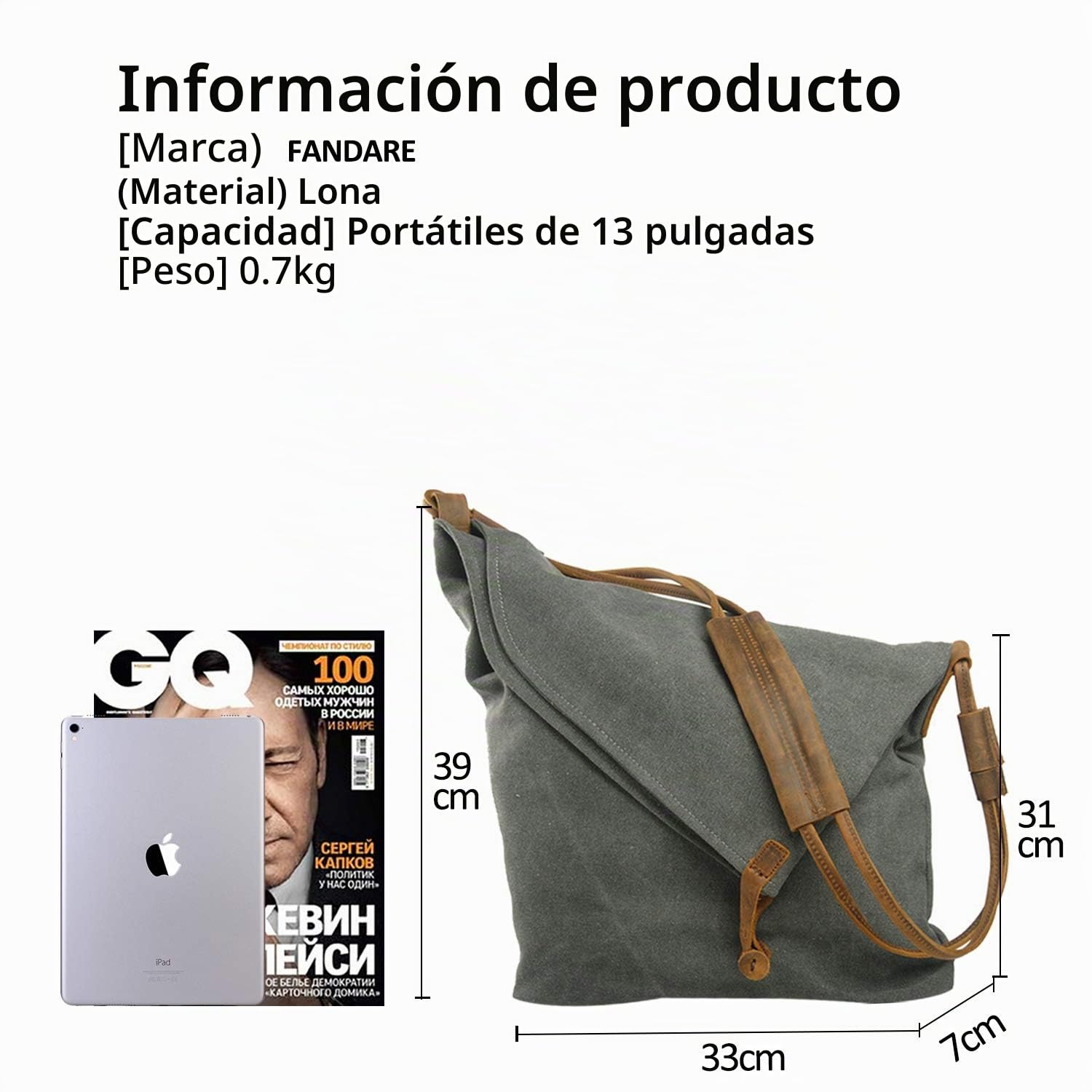 FANDARE Retro Bolso de Hombro Hombres/Mujeres Negocio Cambiar Crossbody Bolsa al Aire Libre Viaje Camping Gran Capacidad Bolsa de Mensajero Transpirable Lona Mochila de Ocio