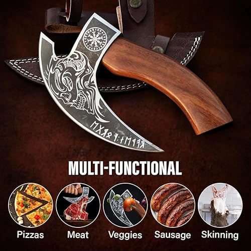 Vista 26 de Hacha vikinga – Hacha de hacha de acero al carbono de alta calidad con funda de cuero, mango de palisandro de 19 pulgadas, hacha pequeña para HACA
