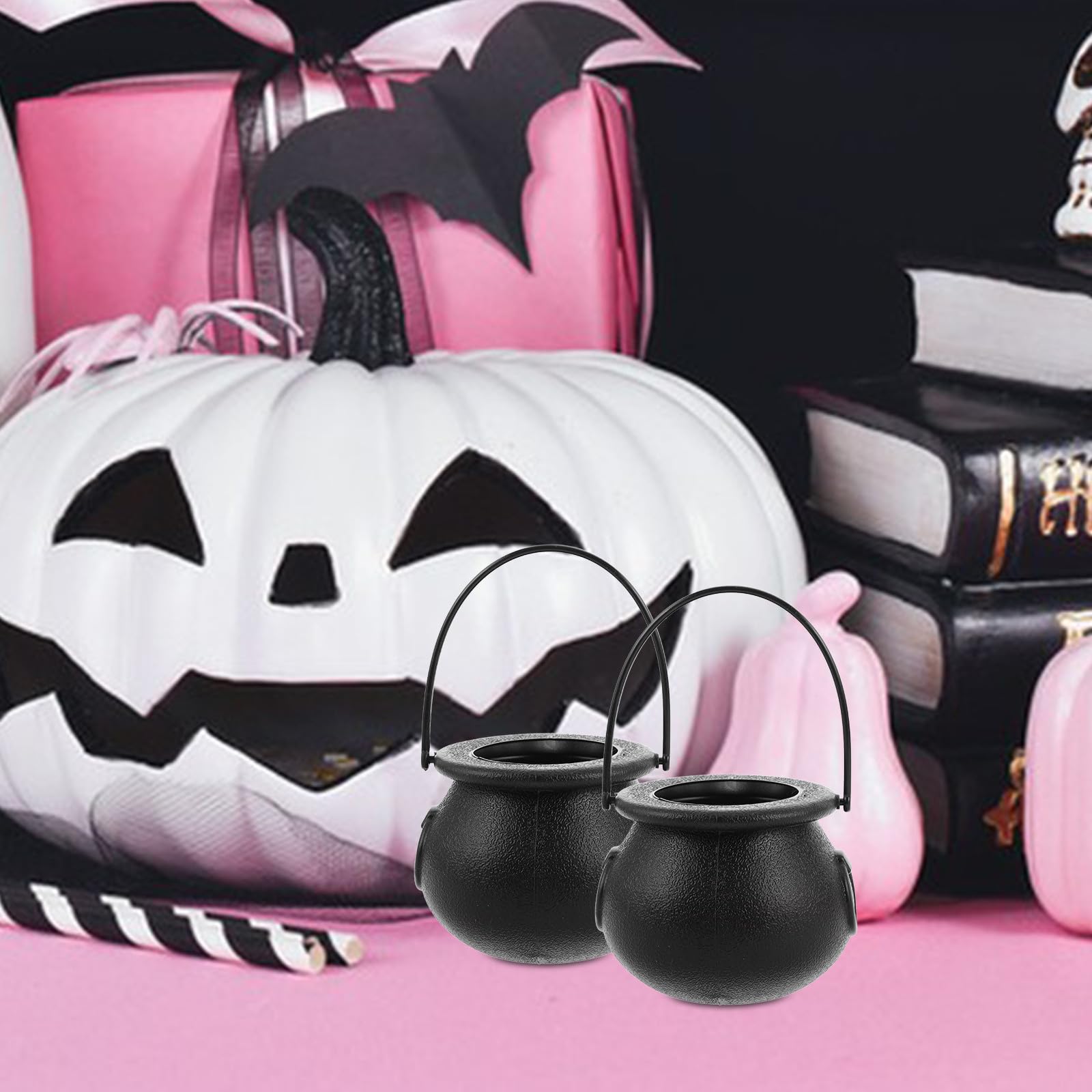 12 Piezas Cubo de Dulces de Halloween Negro Asa, Caldero Pequeño de