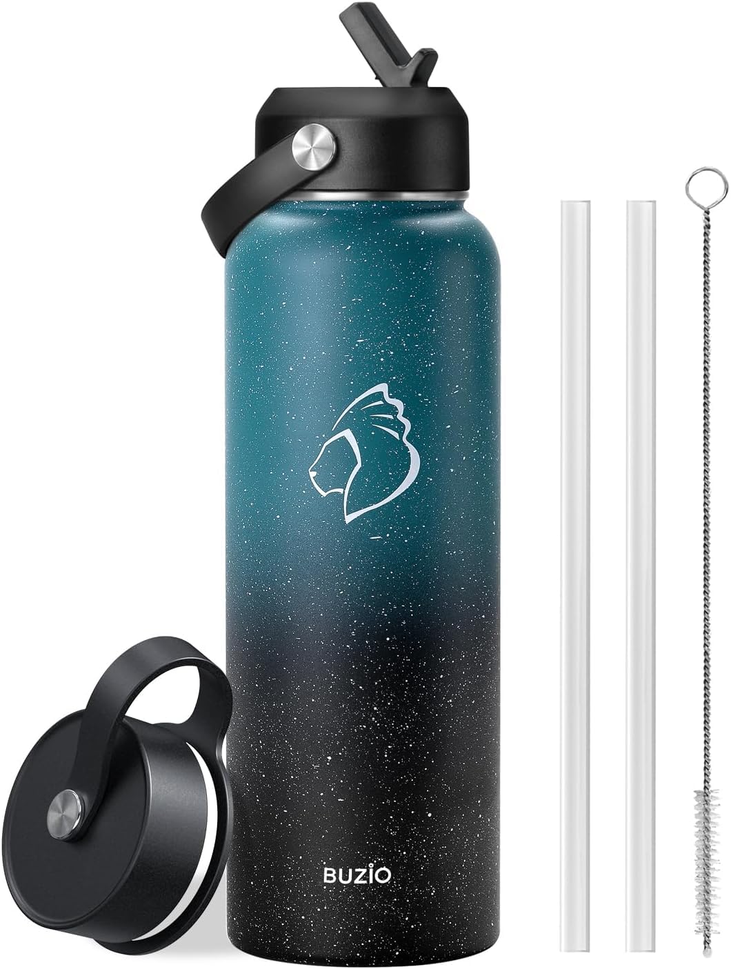 Stainless Steel Water Bottle with Straw, BUZIO Insulated Water Bottle with Straw Lid and Flex Cap 1180 ml Cold for 48 Hrs