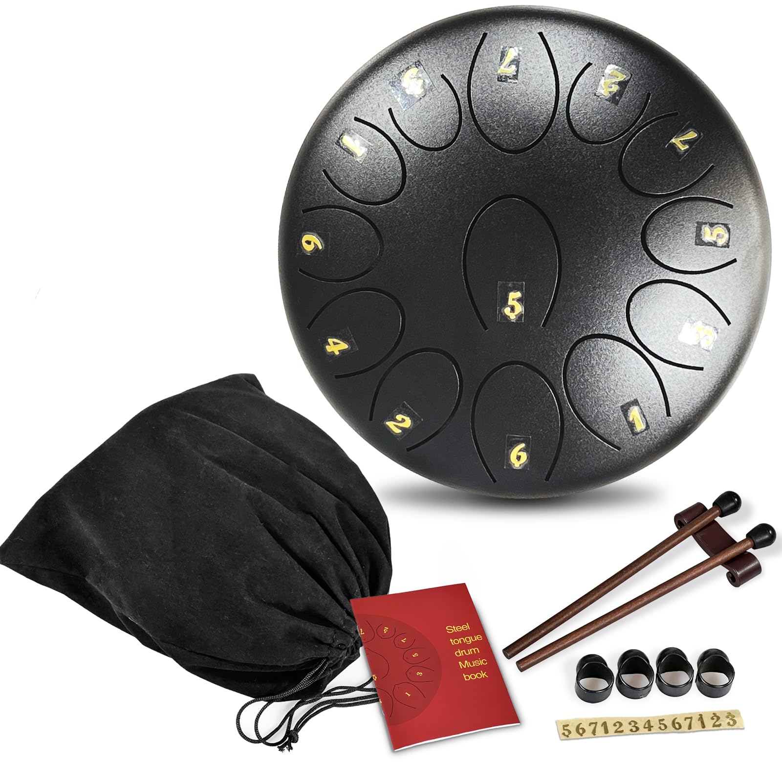 REGIS Steel Tongue Drum 6.8 Inch 13 Notes Musical Percussion Instrument, Musician Gift for Family and Friends (black)