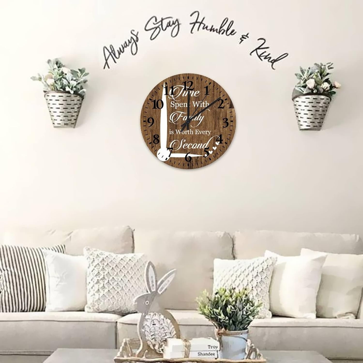 Time Spent with Family is Worth Every Second Wall Clock 12 Inch, Family Living Room Kitchen Dining Bedroom Clocks for Living Room Decor Silent Non-Ticking Battery Operated Round Clock for Living Room