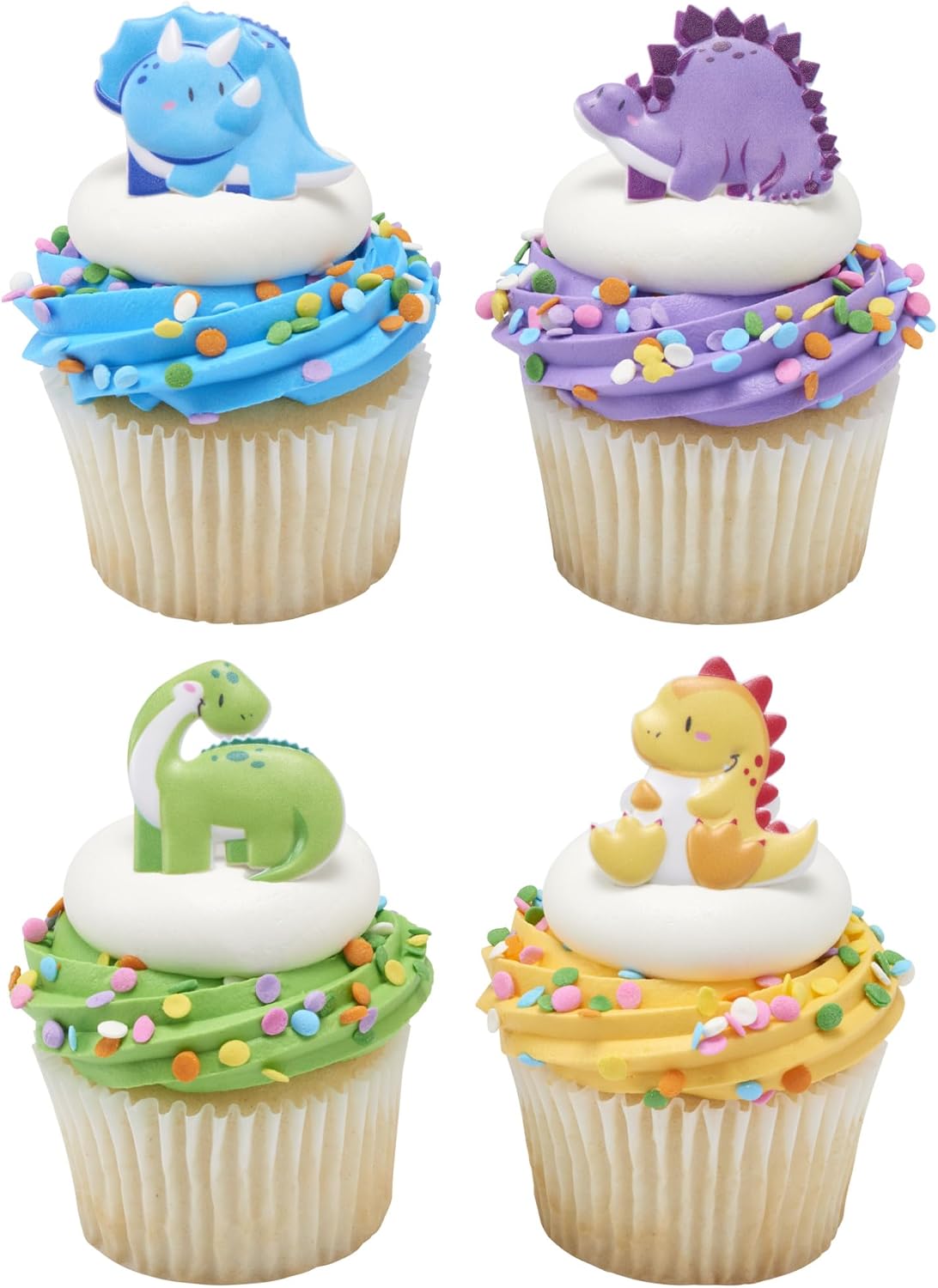 DecoPac Cutsie Dinosaur Rings, Dino Cupcake Decorations, Birthday Party Cupcake Toppers, Food Safe, 4 Designs – 24 Pack